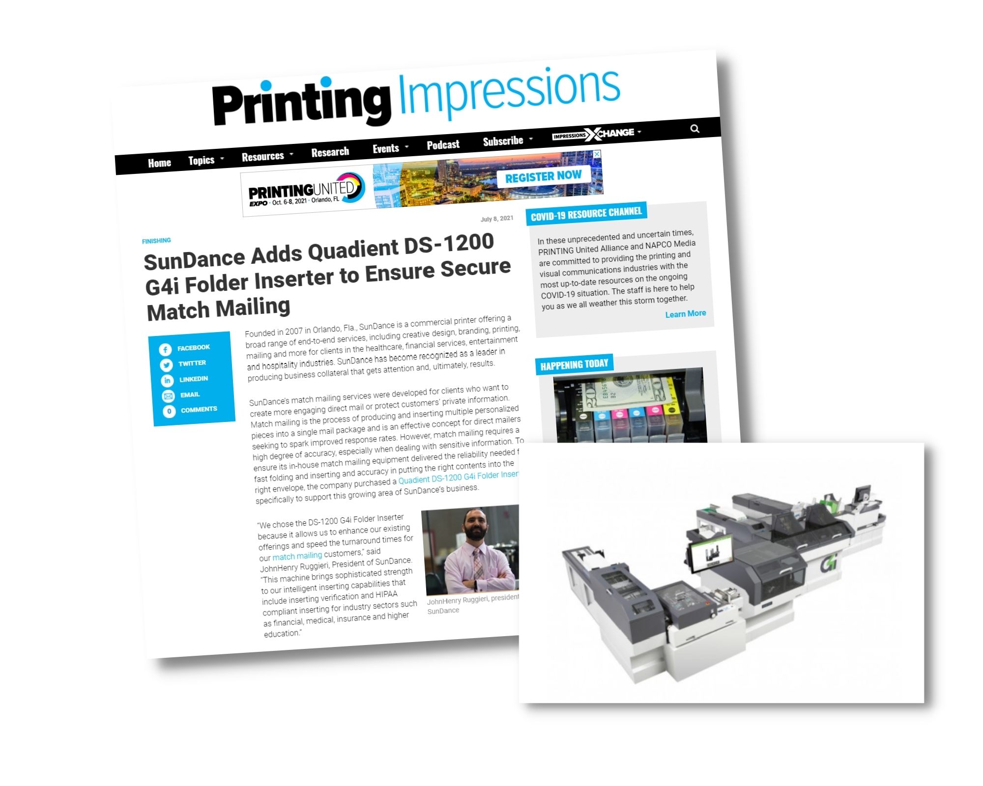 Printing Impressions' Latest Article On Our Quadient DS-1200 Intelligent Inserter Purchase